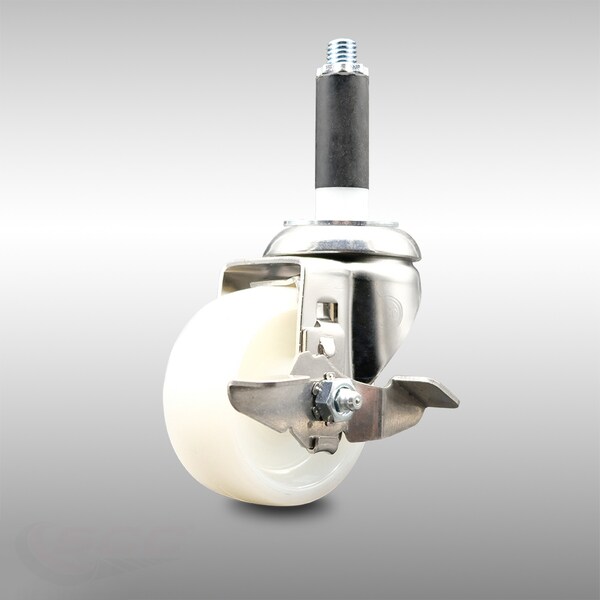 Service Caster 3 Inch 316SS Nylon Wheel Swivel 3/4 Inch Expanding Stem Caster with Brake SCC SCC-SS316EX20S314-NYS-TLB-34 - main